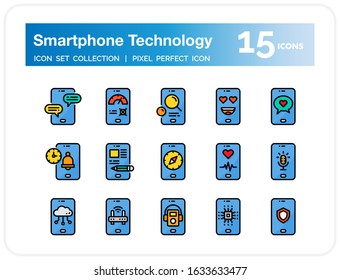 Smartphone Technology Icons Set. UI Pixel Perfect Well-crafted Vector Thin Line Icons. The illustrations are a vector.
