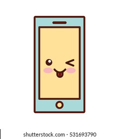 smartphone technology kawaii style line icon vector illustration design