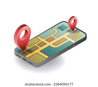 Smartphone technology map application concept illustration