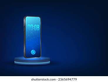 Smartphone technology The mobile phone placed on the podium represents the development of mobile technology to be more responsive to users and increase user convenience.