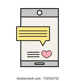 smartphone technology with romantic chat bubble