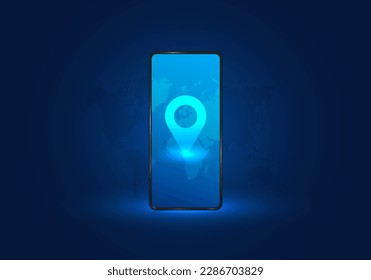 Smartphone technology shows a map of the world By using a network to receive and send data, it makes us aware of the location of the destination that we are traveling to using a mobile phone.
