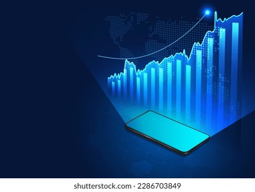 Smartphone technology shows a picture of a rising stock graph. A mobile phone is used to access a number of companies we are interested in doing business with.