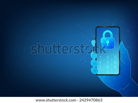 Smartphone technology with a system to prevent access to mobile data A password is required to access the data. It is a technology to prevent data loss, mobile phone screen has a lock with numbers.