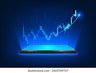 Tecnología Smartphone que muestra gráficos de precios en el mercado de capitales Permite realizar operaciones de valores a través de teléfonos móviles y comprobar el estado del precio, Teléfono móvil que proyecta hologramas de acciones