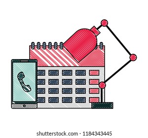 smartphone telephone calendar plan lamp office
