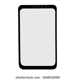Smartphone template. Mobile phone with blank screen copy space. Black device front view. Stock vector flat illustration isolated on white background.