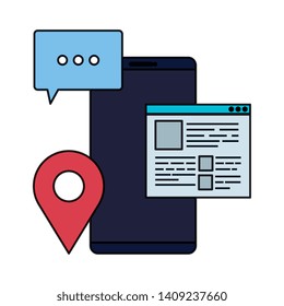 smartphone with template webpage and pointer location