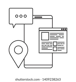 smartphone with template webpage and pointer location