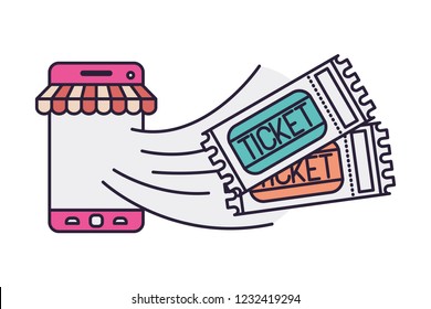 smartphone with tent and tickets comming out