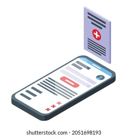 Smartphone test result icon isometric vector. Mobile online test result. Digital medical prescription