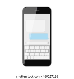 Smartphone text messaging. Template blank text bubbles and keyboard. Social network conversation.