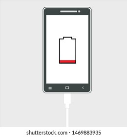 smartphone that is charging gray background, low battery notification
