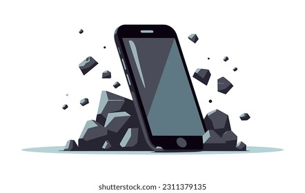 Smartphone that looks very powerful and impenetrable, flat cartoon isolated on white background. Vector illustration 