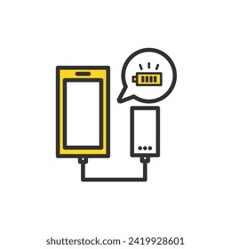 Un smartphone que utiliza una batería móvil para notificar cuando la carga está completa.
