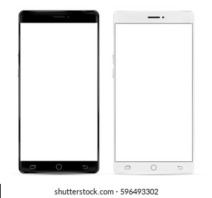 Smartphone thin bezel in black and white color with blank screen, mockup - Simple way to put a picture or screenshot below glossy, shiny screen layer, which affects each pattern - in eps10 