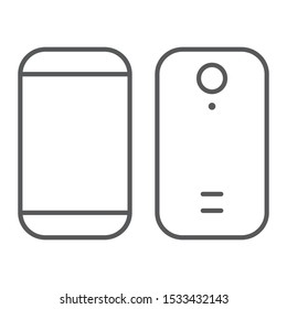 Smartphone thin line icon, device and phone, mobile phone sign, vector graphics, a linear pattern on a white background, eps 10.