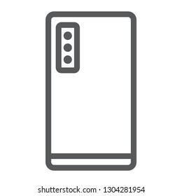 Smartphone with three camera line icon, technology and communication, mobile phone sign, vector graphics, a linear pattern on a white background, eps 10.