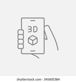 Smartphone with three D box line icon for web, mobile and infographics. Vector dark grey icon isolated on light grey background.