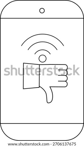 A smartphone with a thumbsdown icon below a wifi signal illustration