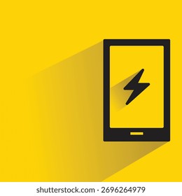 smartphone and thunder bolt icon with shadow yellow background