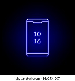 smartphone time clock icon in blue neon style.. Elements of time illustration icon. Signs, symbols can be used for web, logo, mobile app, UI, UX