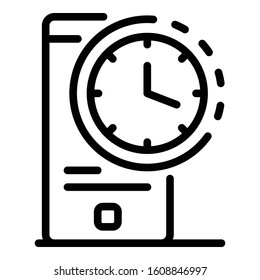 Smartphone time clock icon. Outline smartphone time clock vector icon for web design isolated on white background