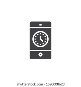 Smartphone time vector icon. filled flat sign for mobile concept and web design. Mobile phone clock screen glyph icon. Symbol, logo illustration. Vector graphics
