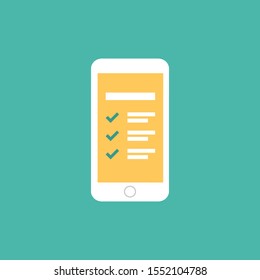 smartphone with to-do check list with ticks and points. Clipboard with check marks. schedule app, organiser.  Vector illustration on blue background