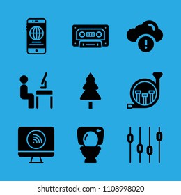 smartphone, toilet, information, levels, french horn, television, workspace, cassette and tree vector icon. Simple icons set