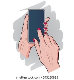 Smartphone touch, hand drawn, vector illustration