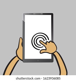 smartphone touch screen with clicking hand symbol icon isolated on white background