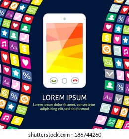 Smartphone touch screen with communication icon sets poster vector illustration