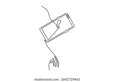 Smartphone touch screen gadget continuous one line art outline drawing minimalist single line unique mobile phone vector illustration.
