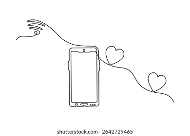 Smartphone touch screen gadget continuous one line art outline drawing minimalist single line unique mobile phone vector illustration.