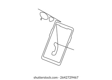 Smartphone touch screen gadget continuous one line art outline drawing minimalist single line unique mobile phone vector illustration.