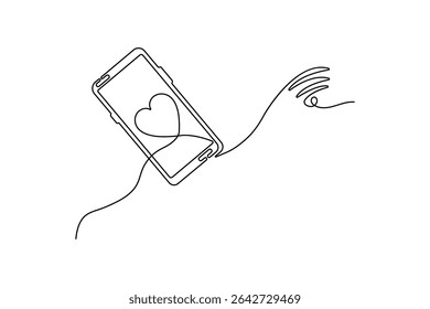 Smartphone touch screen gadget continuous one line art outline drawing minimalist single line unique mobile phone vector illustration.