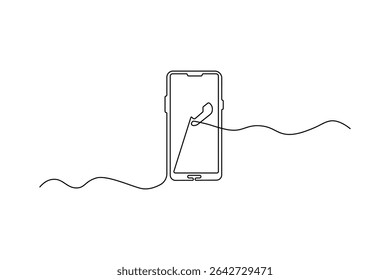 Smartphone touch screen gadget continuous one line art outline drawing minimalist single line unique mobile phone vector illustration.