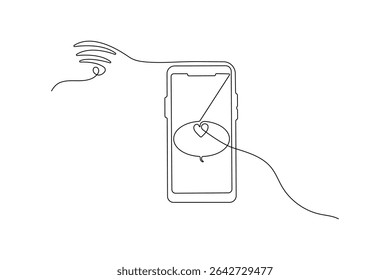 Smartphone touch screen gadget continuous one line art outline drawing minimalist single line unique mobile phone vector illustration.