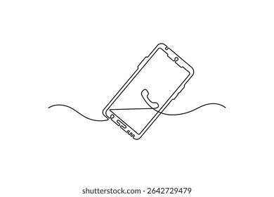 Smartphone touch screen gadget continuous one line art outline drawing minimalist single line unique mobile phone vector illustration.