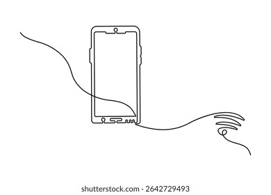 Smartphone touch screen gadget continuous one line art outline drawing minimalist single line unique mobile phone vector illustration.