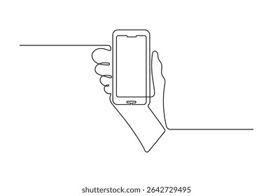 Smartphone touch screen gadget continuous one line art outline drawing minimalist single line unique mobile phone vector illustration.