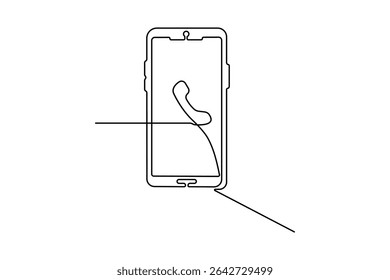 Smartphone touch screen gadget continuous one line art outline drawing minimalist single line unique mobile phone vector illustration.