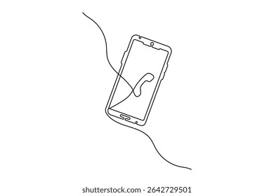 Smartphone touch screen gadget continuous one line art outline drawing minimalist single line unique mobile phone vector illustration.