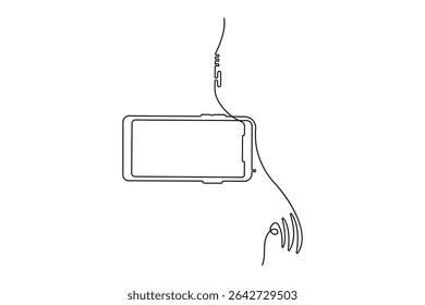 Smartphone tela sensível ao toque gadget contínuo uma linha arte esboço desenho minimalista linha única única ilustração vetor telefone celular.