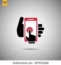smartphone Touch screen icons. Hand on touch screen smartphone. Click on the smartphone. Smartphone screen with hand touching. Cell Phone with click cursor.