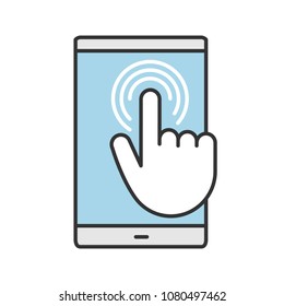 Smartphone touchscreen color icon. Double tap touch gesture.  Mobile phone. Isolated vector illustration