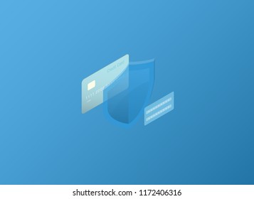 Smartphone Touchscreen mobile phone glows and Personal data protection. Cyber security. Traffic Encryption, VPN, Antivirus. isometric flat design. Vector illustration.