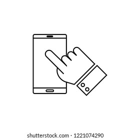 Smartphone touchscreen tap outline icon, line vector sign, linear style pictogram isolated on white. Symbol, logo illustration.