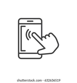 Smartphone touchscreen tap outline icon, line vector sign, linear style pictogram isolated on white. Symbol, logo illustration. Editable stroke. Pixel perfect